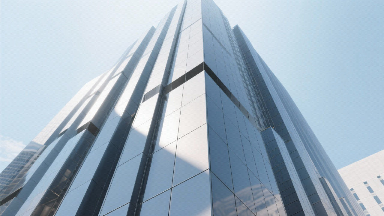 Modern super high-rise facade with frameless aluminum honeycomb panels.