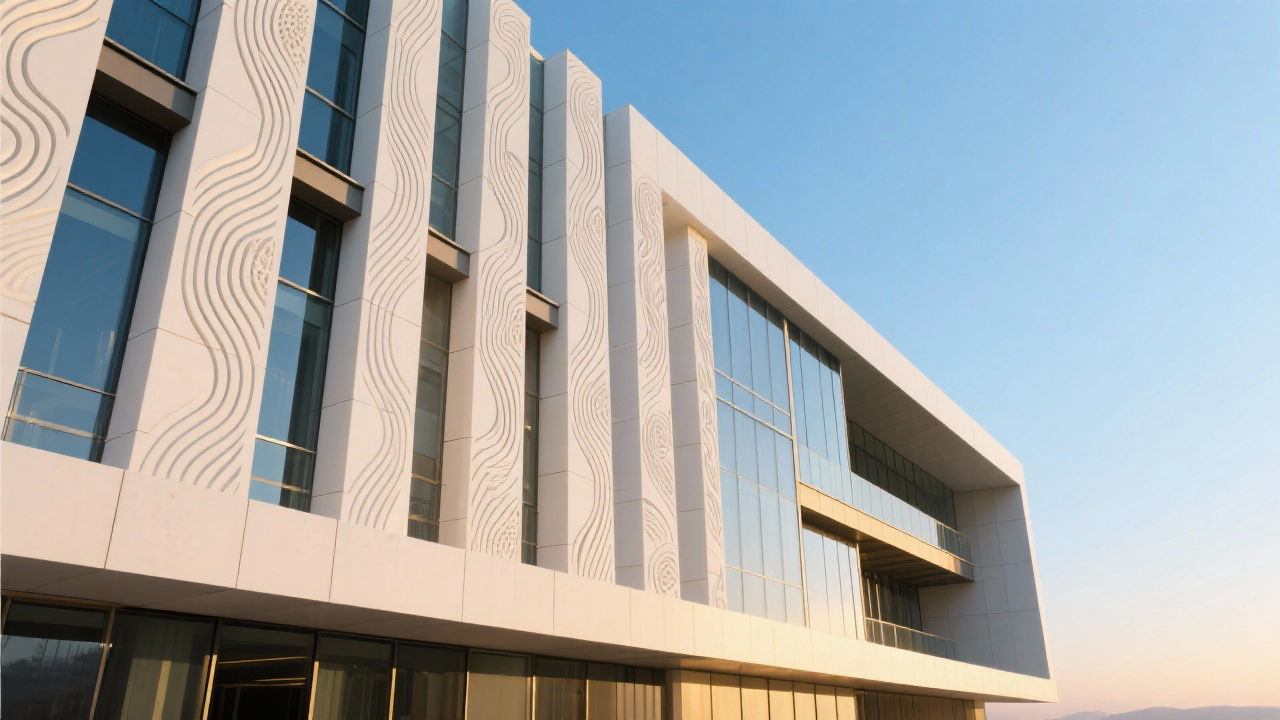 Modern building facade with foamed ceramic lines
