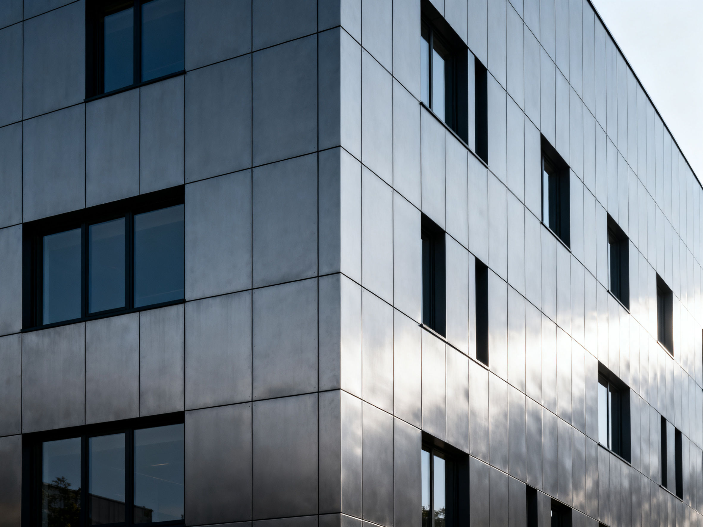 Sleek steel panel modern building facade