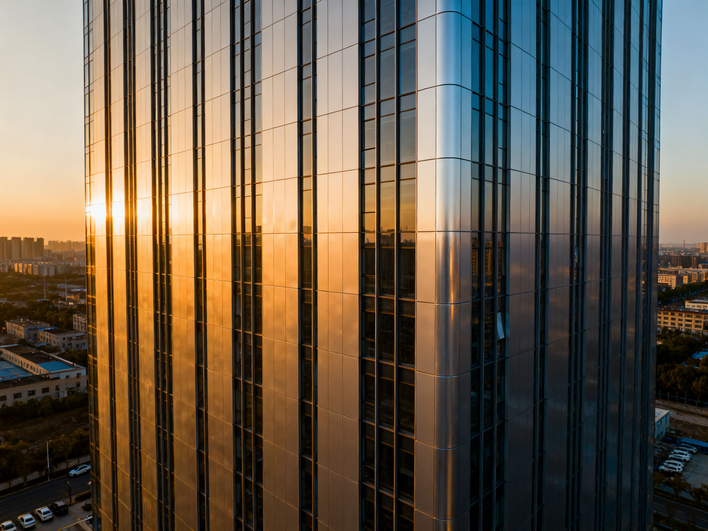 Modern facade, hidden-frame aluminum panels