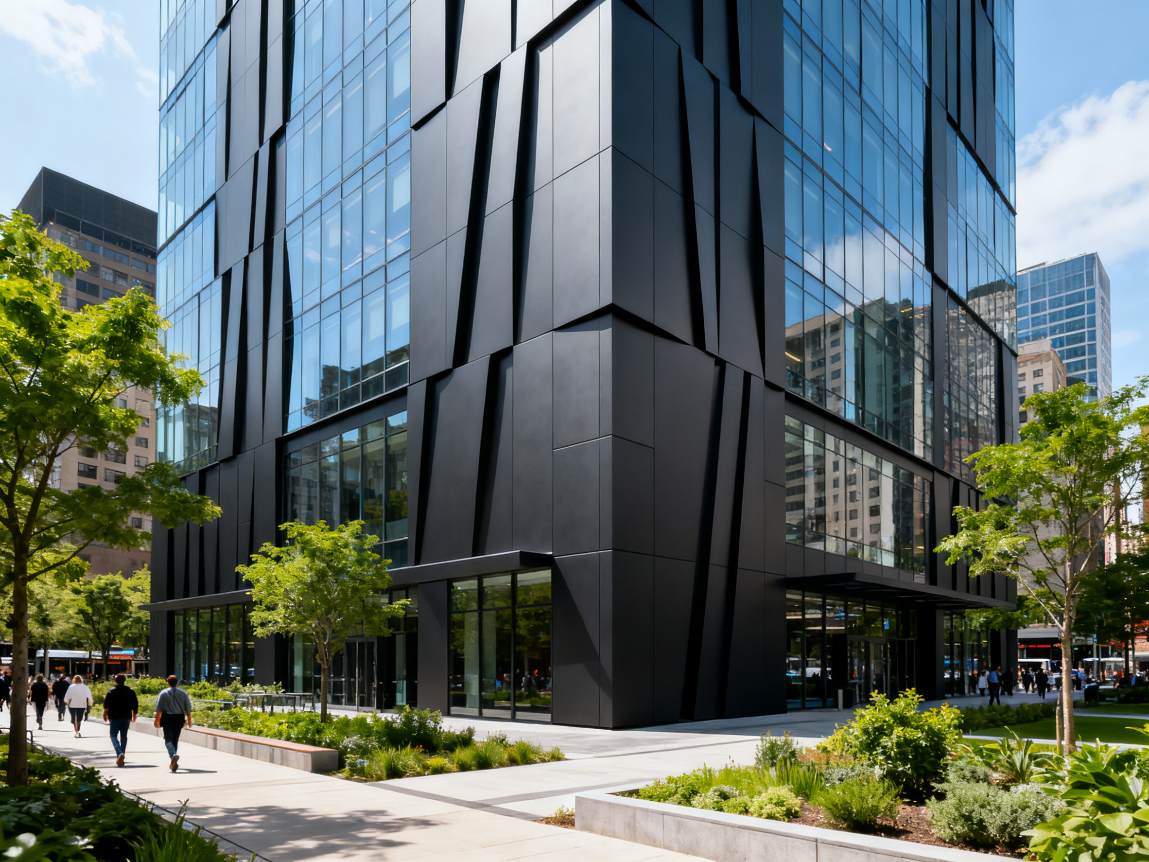 探寻现代建筑风骨:铝三维板价格的背后 Modern skyscraper with aluminum panels.