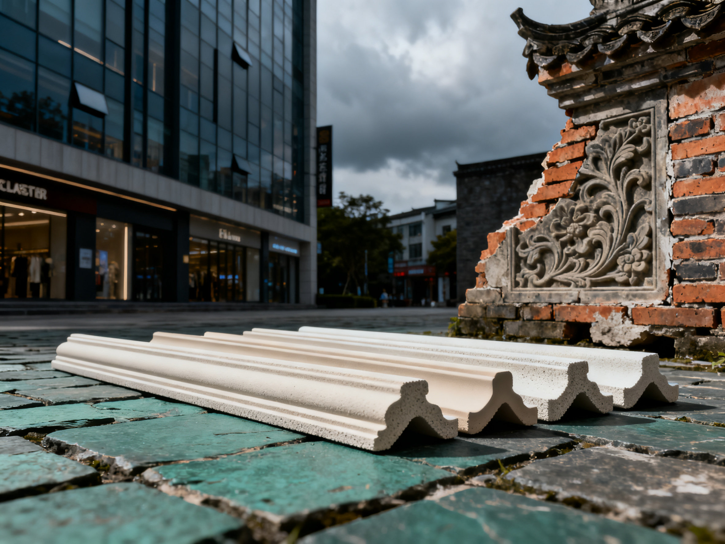 发泡陶瓷线条:旧檐下的新梦与现实回响 Ceramic lines vs ancient brickwork