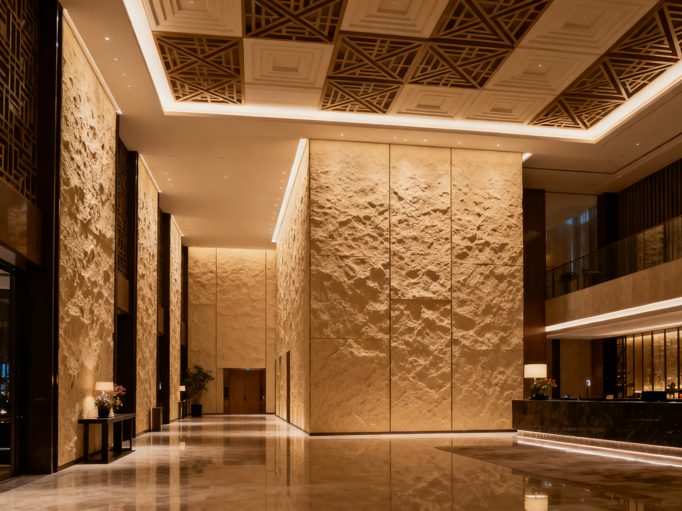 新型墙板的默然新语与高墙旧梦 Luxury hotel lobby with refined wall panels