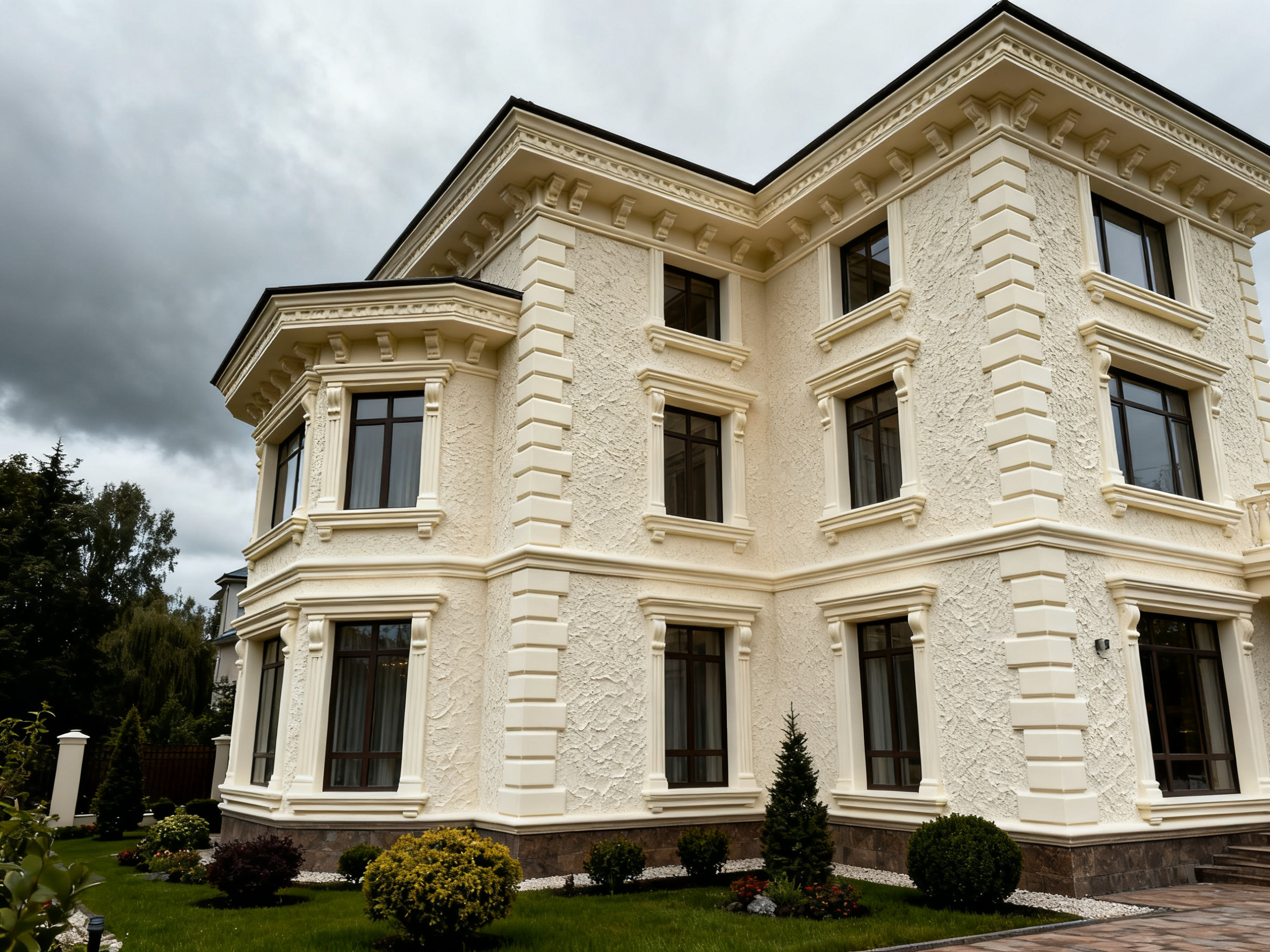 Villa facade with EPS trim detailing in natural light