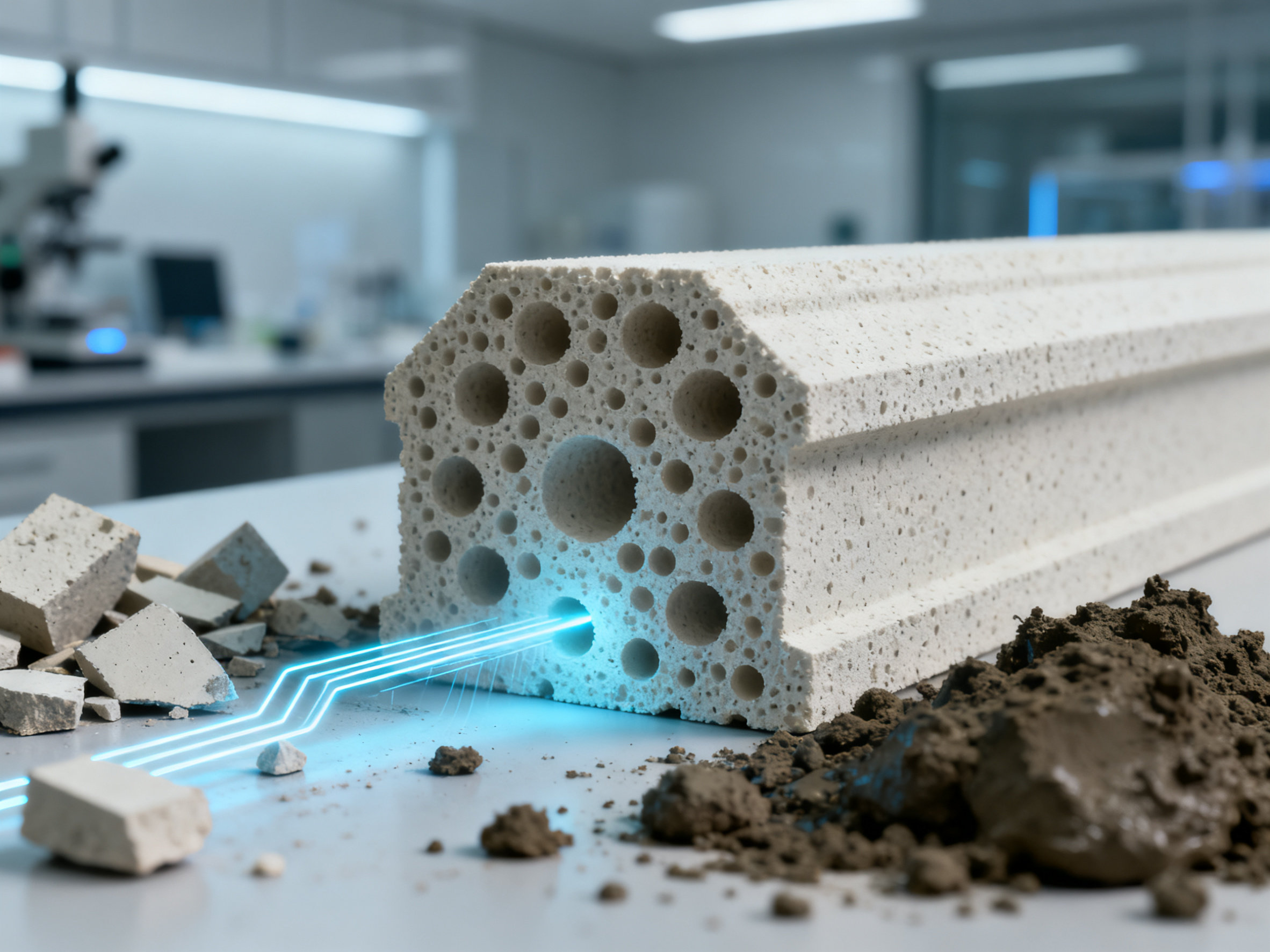 长夜孤灯,漫谈发泡陶瓷线条优缺点 Close-up of foam ceramic material texture showing its recycled origins and modern technology.