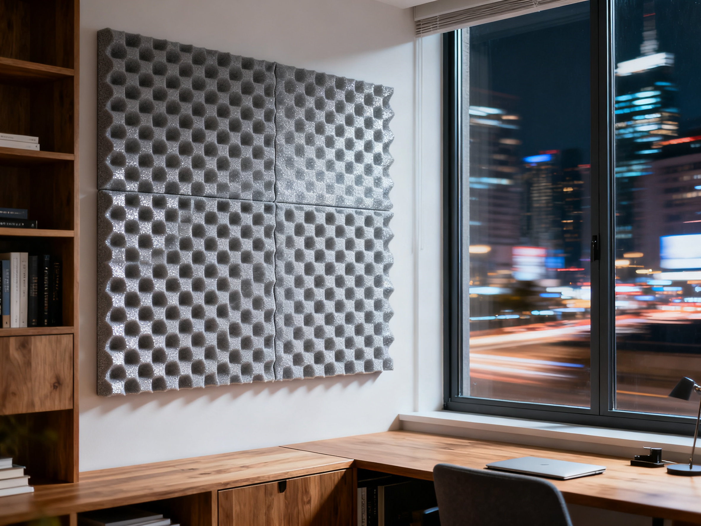 静谧之巢:蜂窝吸音板的现代回响 Modern study room with honeycomb acoustic panels
