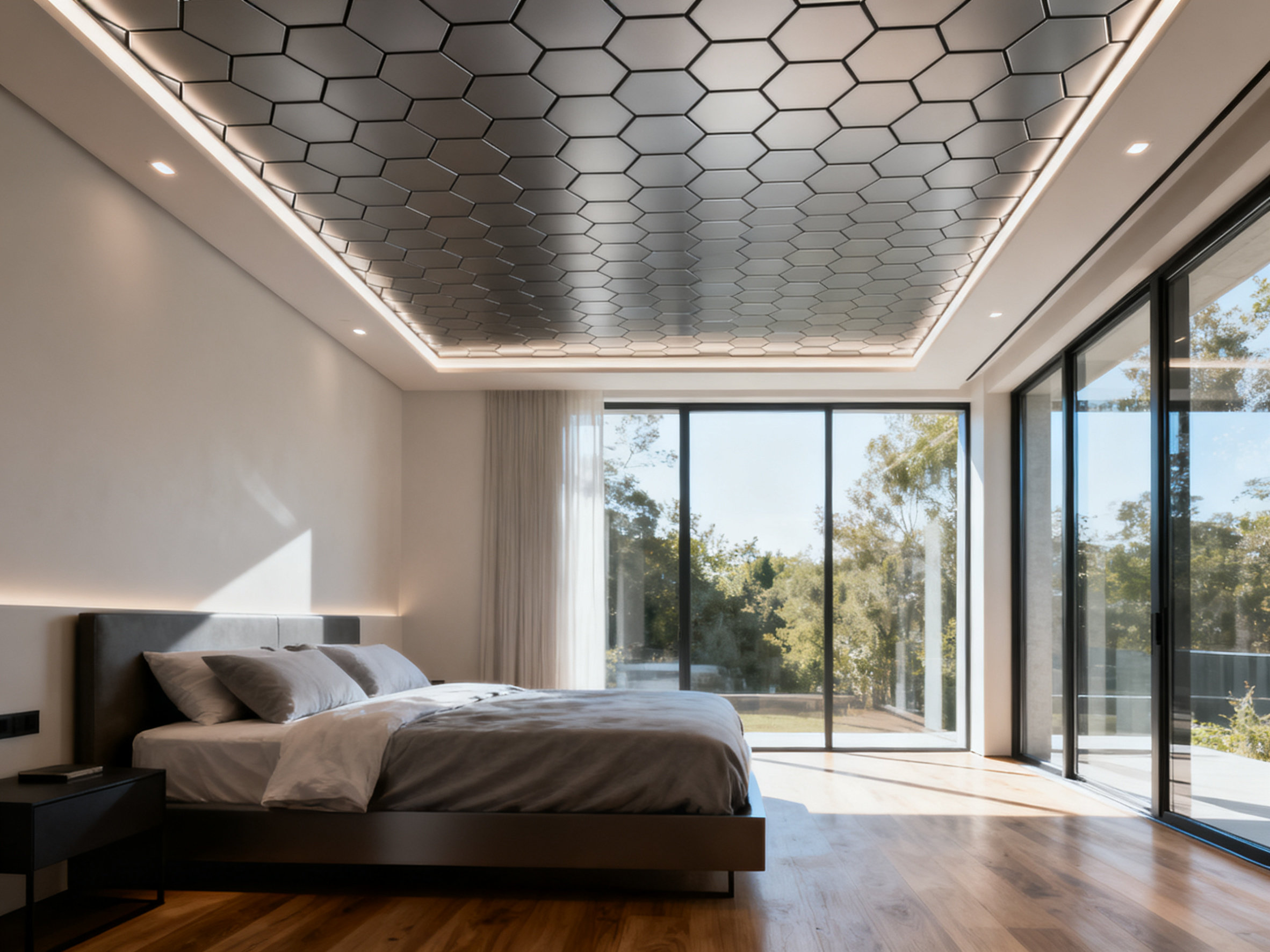 顶上乾坤:蜂窝板集成吊顶效果图之我见 Contemporary bedroom ceiling design