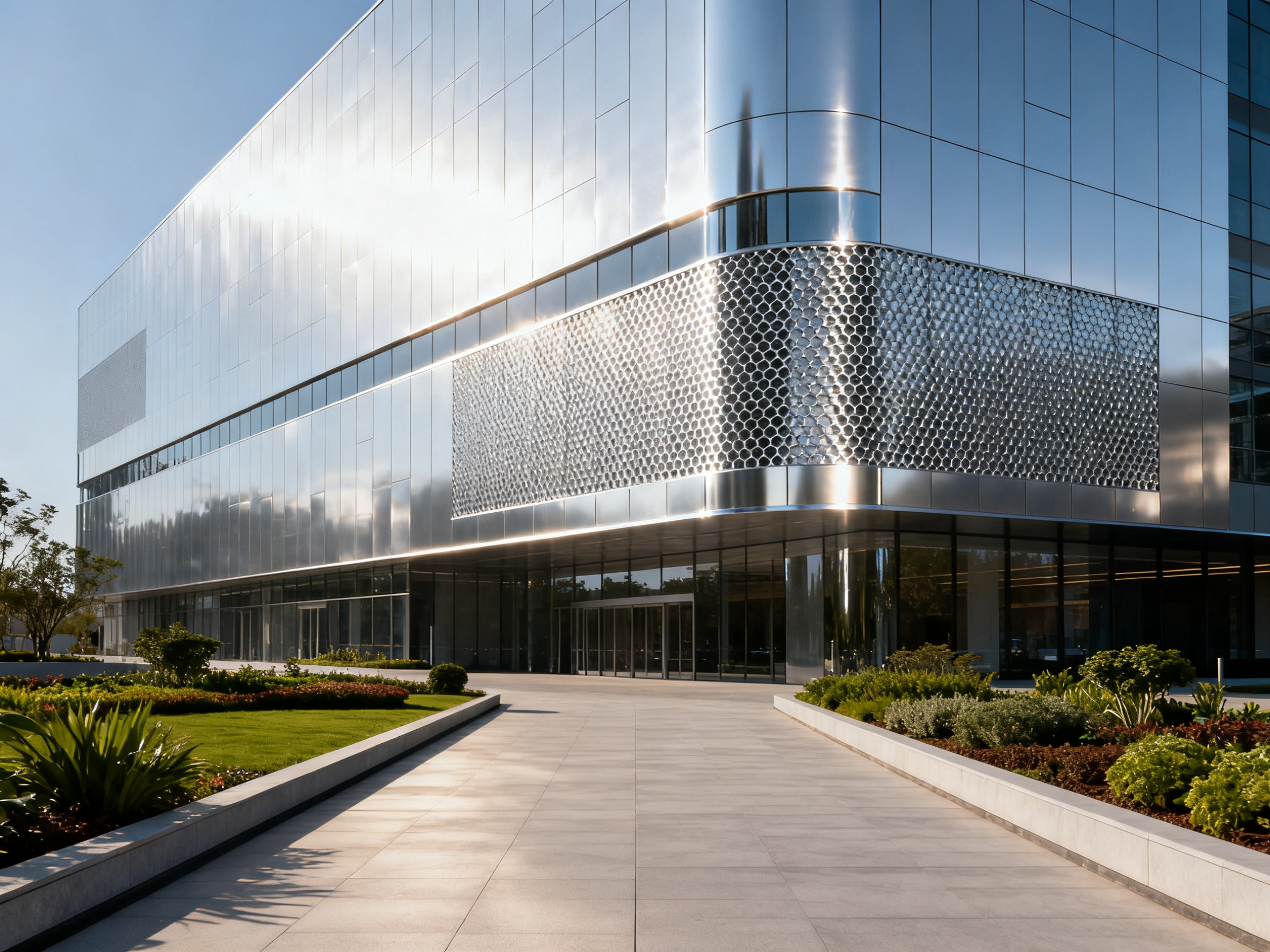 蜂窝铝板多少钱一个平方?长安城里的新装 Silver honeycomb aluminum panels on facade