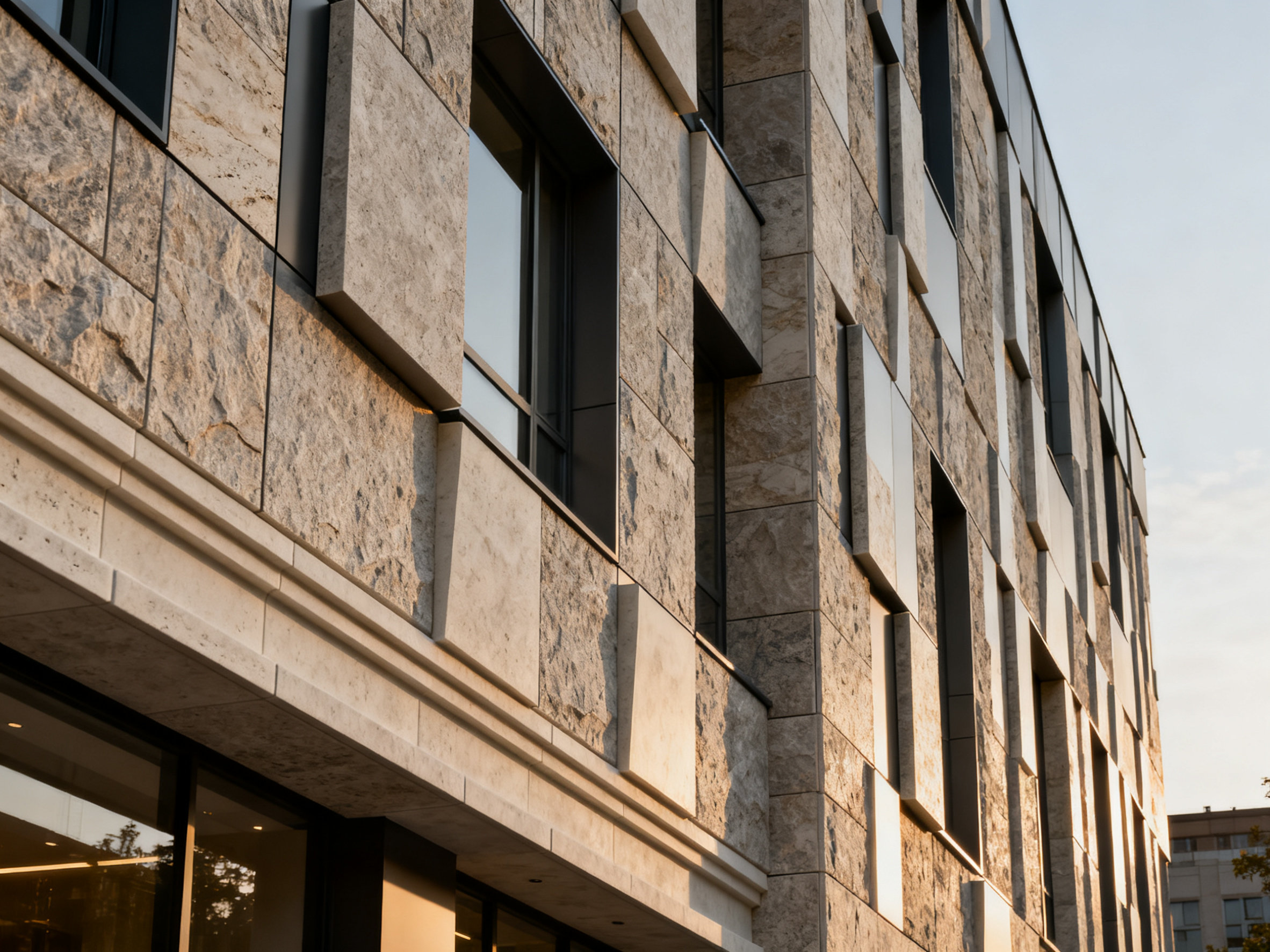 穿行于钢铁森林的迷思:三维复合铝板的诞生与回响 Stone-textured aluminum composite facade