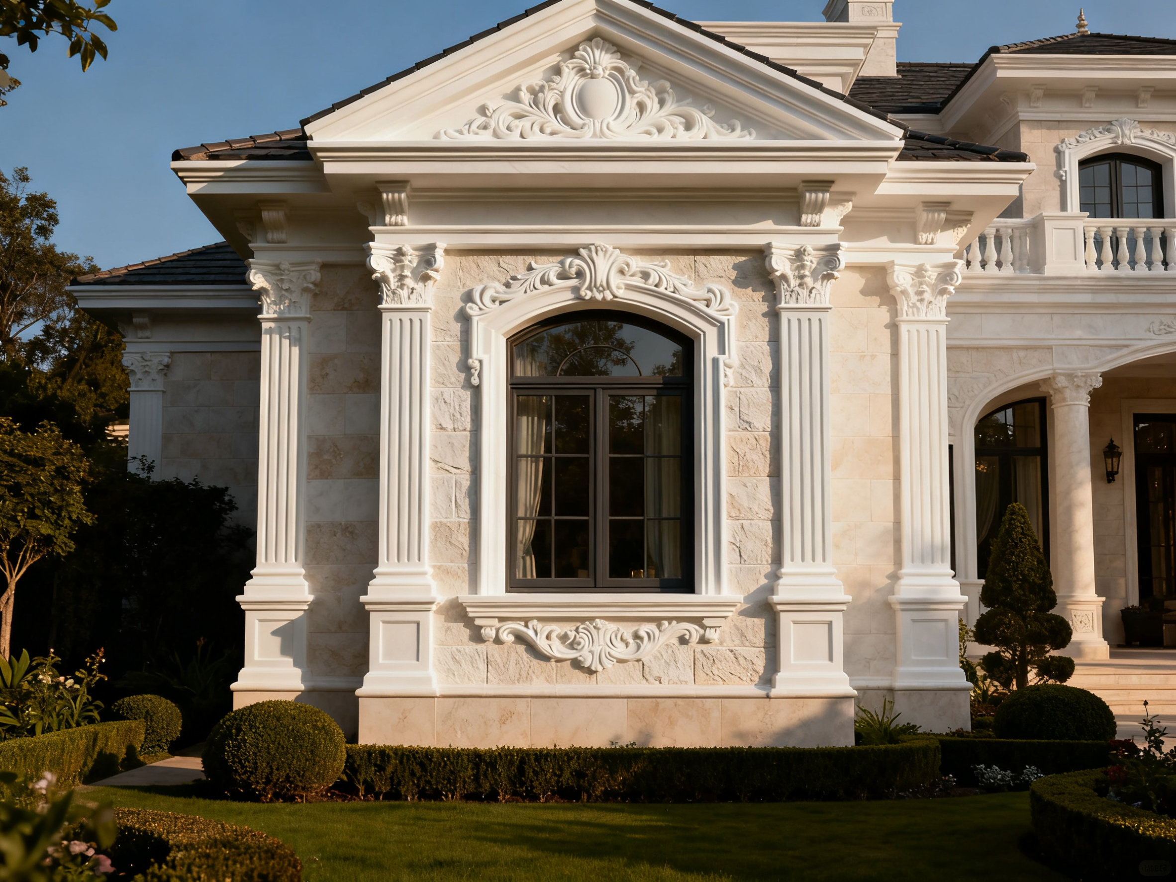 庭前观月,遥思铝板价格之变迁 Elegant villa with GRC architectural details