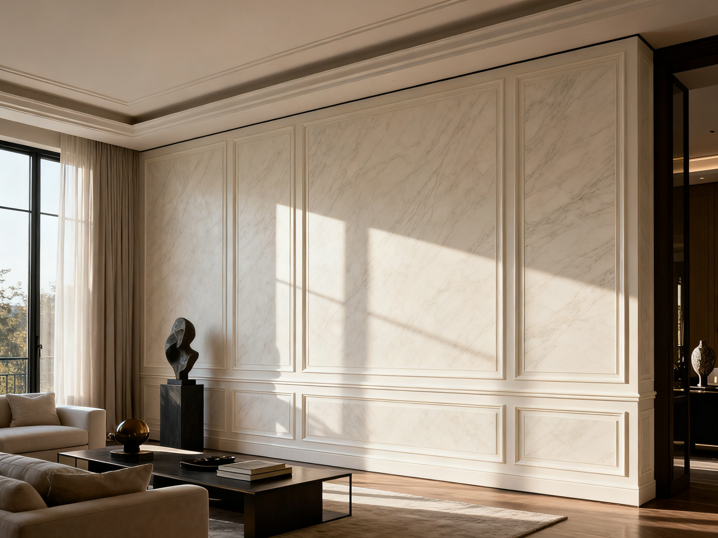 Elegant living room wall panel application in modern residence