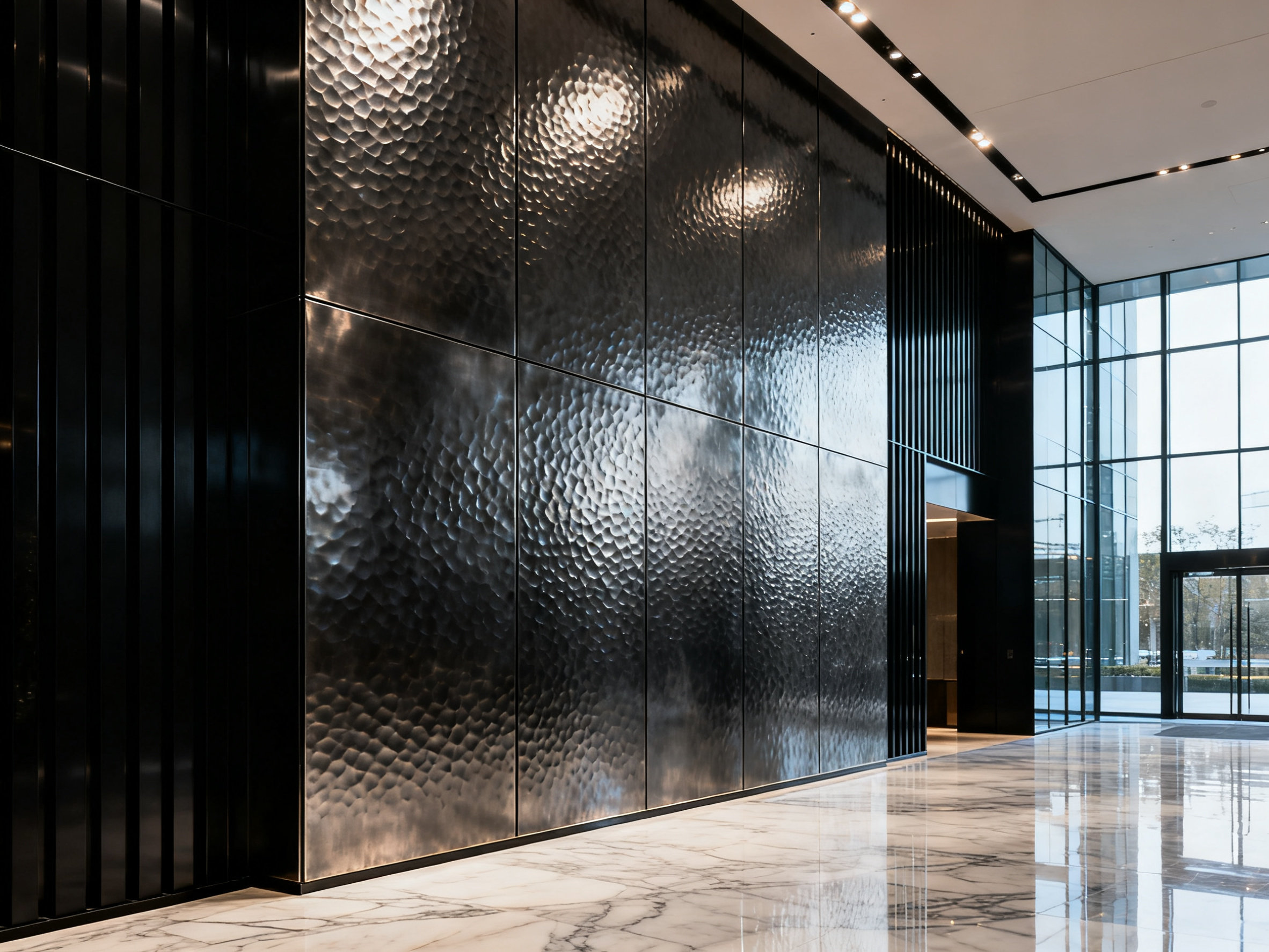 墙上秋霜:不锈钢墙板的冷峻独白 Commercial lobby metal panels