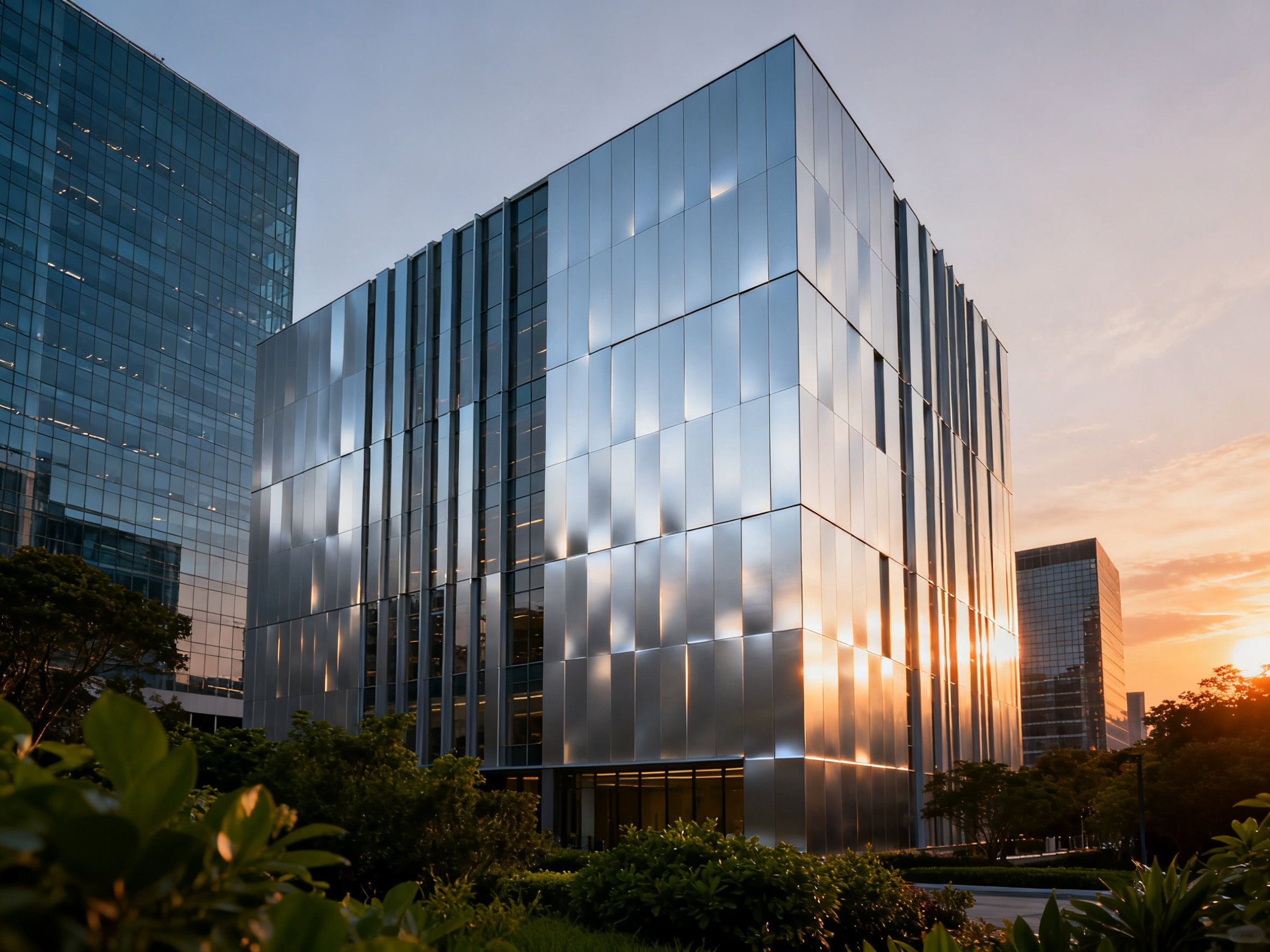 Modern facade with aluminum panels