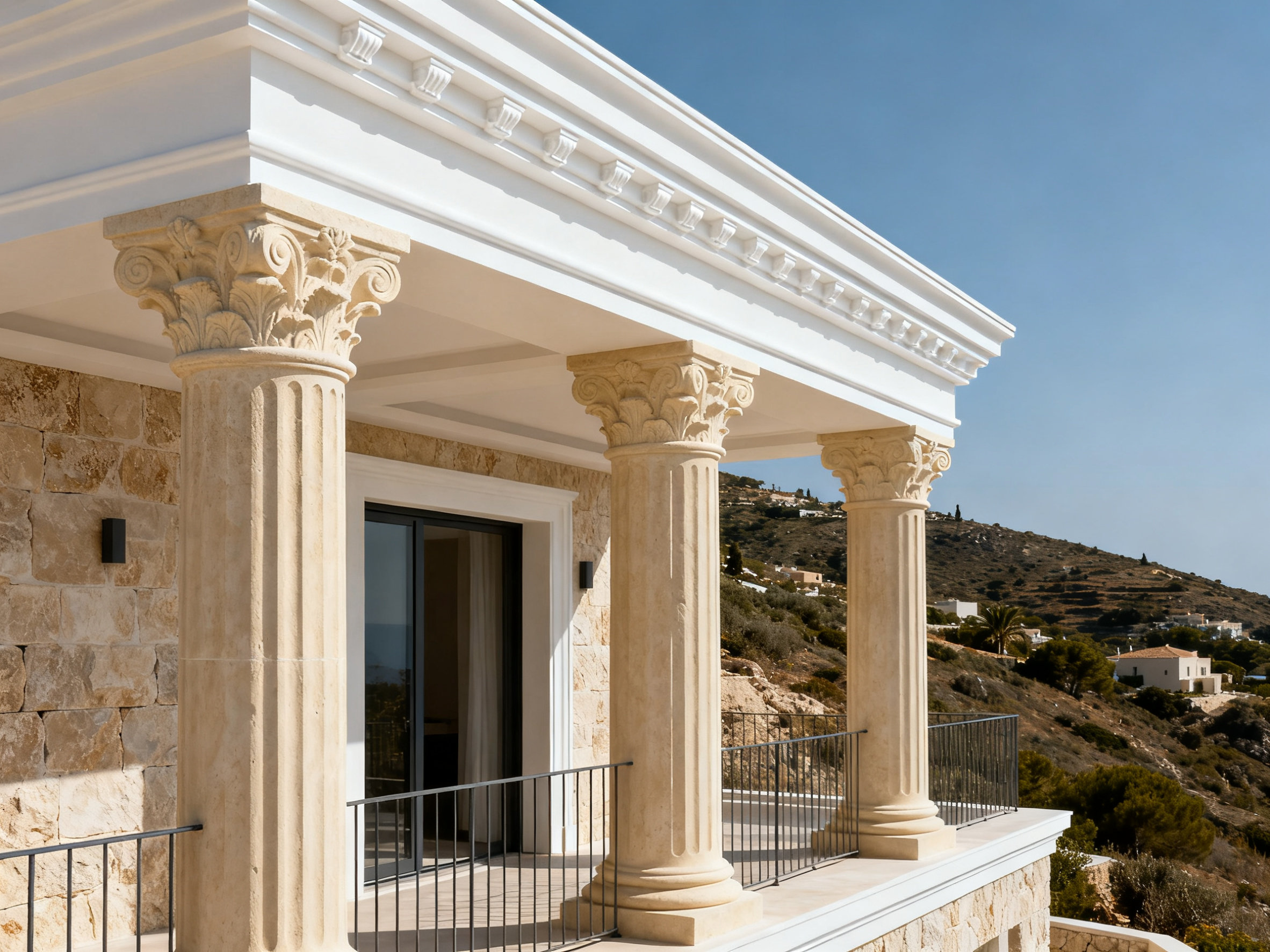 墙板安装的迷思与新生 Cream GRC columns on villa facade